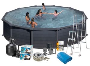 GRE pool-pakke Black Graphite Ø5,5x1,32 - komplet m. teknik