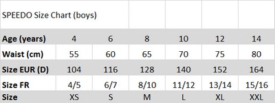 Speedo sizing guide boys